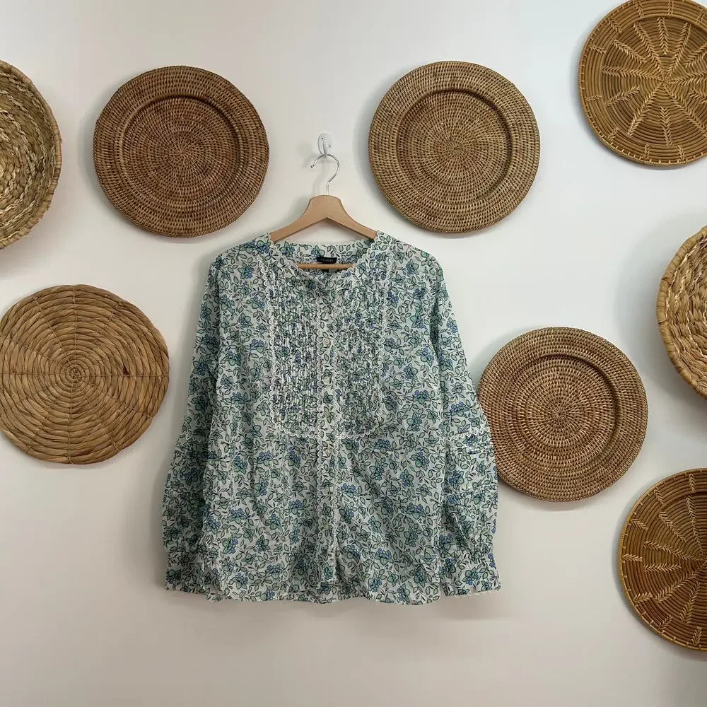 NEW Talbots Flower Floral Button Up Ruffle Lace Long Sleeve Blouse Top Large - Picture 1 of 8